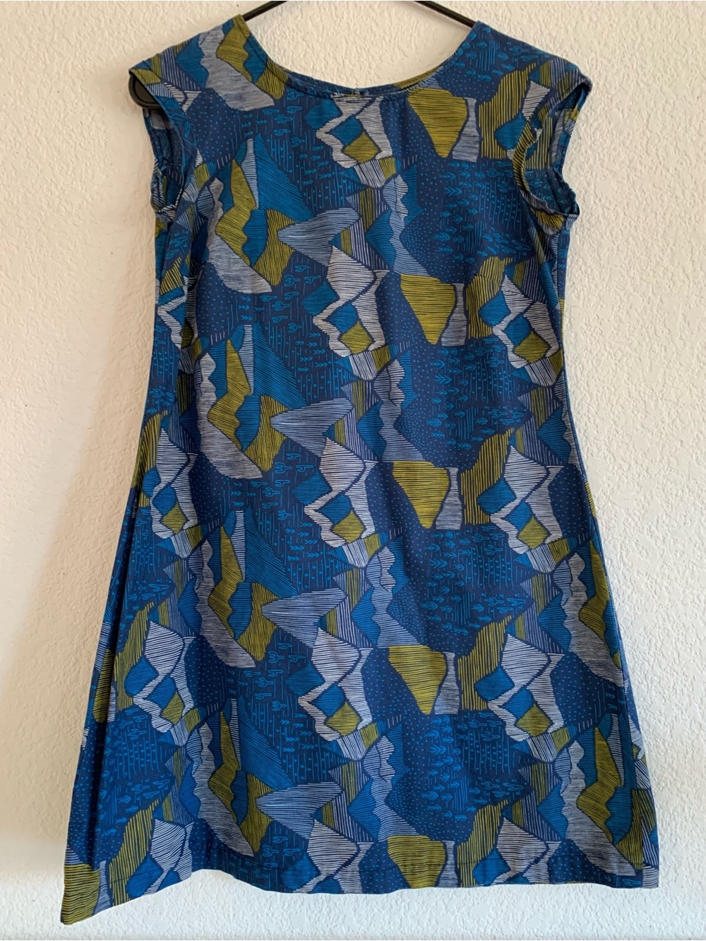 Women’s Blue and Green Geometric Print Mini Dress